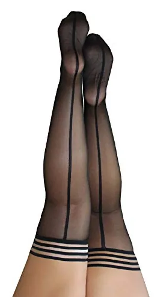 Kix`ies Lois Sexy Seam Black Thigh High Stockings with No-Slip Grip Stay Ups Thigh Bands