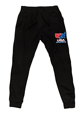Men's USA Wrestling Map F159 Black Fleece Jogger Sweatpants - X-Large - Black
