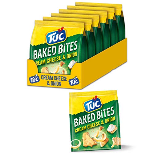 TUC Baked Bites Cream Cheese & Onion 6 x 110g I Salzgebäck Großpackung I Cracker mit Sauerrahm-Zwiebel-Geschmack I TUC Mini-Cracker - Baked Bites Cream Cheese & Onion