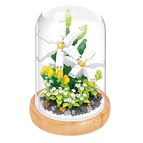 Littleboyny Weiße Lilien Bouquet Baukästen, künstliche Blumen Botanical Collection Bauklotzspielzeug für Erwachsene & Mädchen ab 14 Jahren