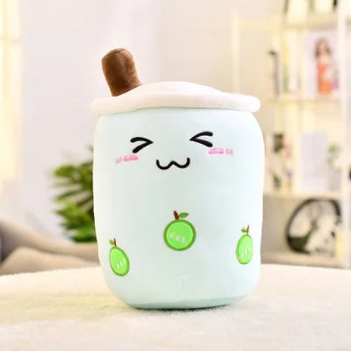 Boba Milk Tea Cup Cute Plushie Stuffed Animal - 24cm / green  squinting