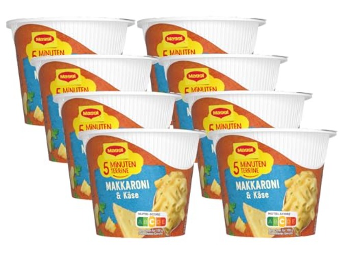 MAGGI 5 Minuten Terrine Makkaroni und Käse, leckeres Fertiggericht, Instant-Nudeln in cremiger Käsesauce, 8er Pack (8 x 63g) - 63 g (8er Pack)