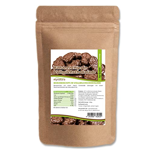 Mynatura Bananenchips, mit Vollmilchschokolade umhüllt I Schokolade I Banane I Snack I Topping I Süßigkeiten I Im Beutel (1x 1000g) - Banane - 1x 1000g