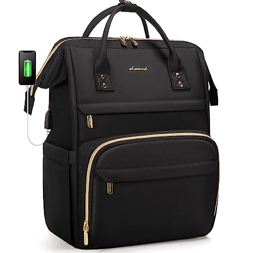 LOVEVOOK Laptop Backpack Women Teacher Backpack Nurse Bags, 15.6 Inch Womens Work Backpack Purse Waterproof Anti-theft Travel Back Pack with USB Charging Port (Black) - 15.6 inch - Black