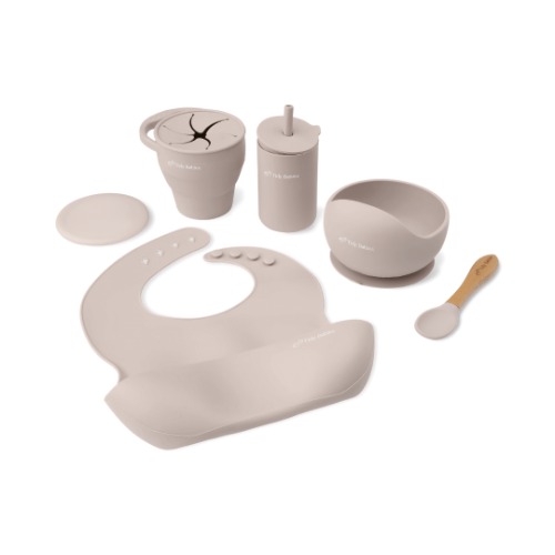 Mealtime Feeding Set - 5 Piece Premium Baby Silicone Bundle | Taupe