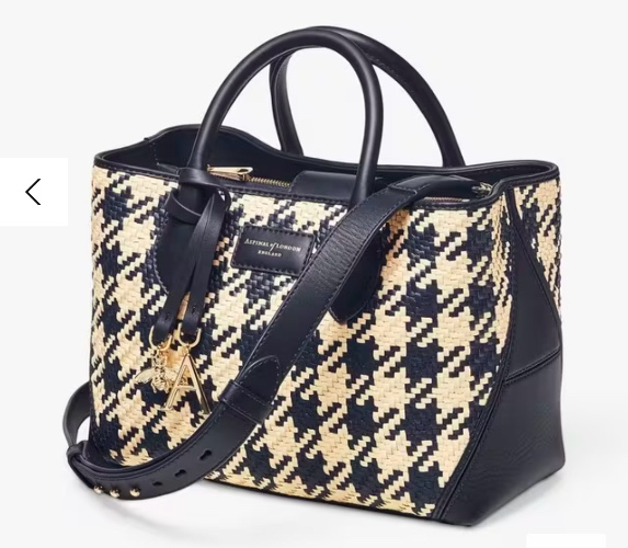 Aspinal of London London Midi Dogtooth Weave Leather Tote Bag, Navy/Ivory