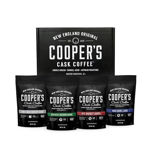 Bourbon & Whiskey Barrel Aged Coffee - 4 Bag Coffee Set - Single Origin Bourbon Colombian, Malt Whiskey Sumatra, Rye Whiskey Ethiopian, Rum Barrel Rwanda Roasted Coffee Beans, 16oz - Whole Bean - 113.25 g (Pack of 4)