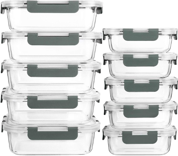 [10-Pack]Glass Meal Prep Containers with Lids-MCIRCO Glass Food Storage Containers with Lifetime Lasting Snap Locking Lids, Airtight Lunch Containers, Microwave, Oven, Freezer and Dishwasher