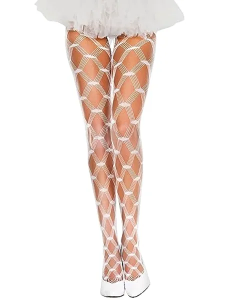 RSLOVE Sexy High Waist Tights Fishnet Stockings for Womens Patterned Thigh High Suspenders Pantyhose One Size