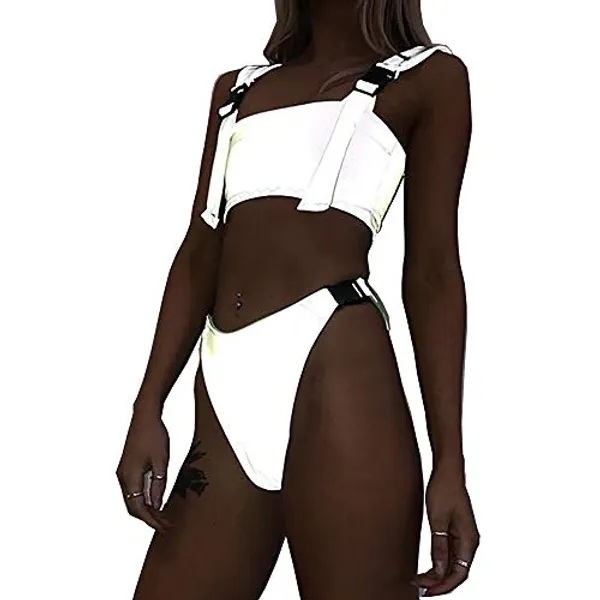 LZLRUN Reflective Bikini Set Bra New Summer Women Shiny Glowing Swimwear Beachwear