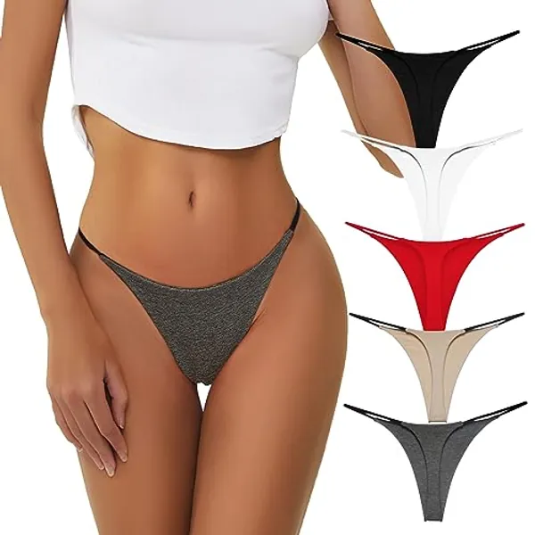 chahoo Sexy Underwear for Women Thong Low Rise G-String Panties 5-Pack Low Waist T Back String Underpants Gift for Women
