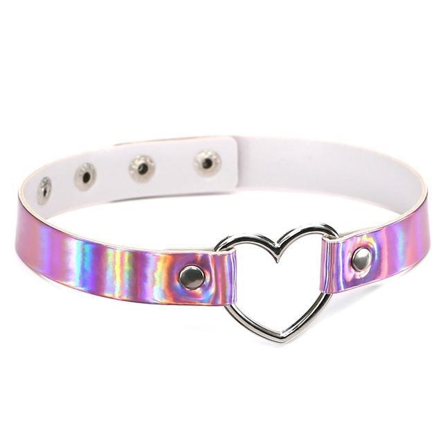 Holographic Heart Collar - Pink