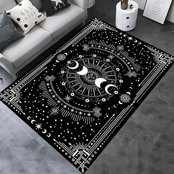 Osimiccp Sun and Moon Rug Boho Celestial Area Rugs for Bedroom,3'x5' Non-Slip Unique Star Carpet for Livingroom Gameroom Boys Room Home Decor - 3'x5' - Moon_1