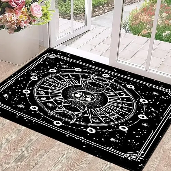 CERYUEE Sun and Moon Rug Boho Celestial Area Rugs for Bedroom Dorm Living Room Bohemian Occult Crescent Solar Stars Galaxy Floor Mat Pad Doormat,47" X 31",Black - Black02 - 47inch x 31inch/(Square)