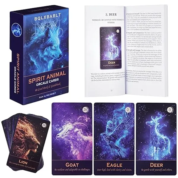BQLXBABLT Spirit Animal Oracle Cards with Guide Book for Beginners Animal Tarot Deck with Meanings on Them for Women Standard Size 46 Cards and Detailed Guidebook Included