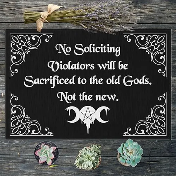 Witchy Welcome Mat - No Soliciting Dark Humor Macabre Gothic Doormat - Funny Old Gods Bath Mat - 16x24 inch