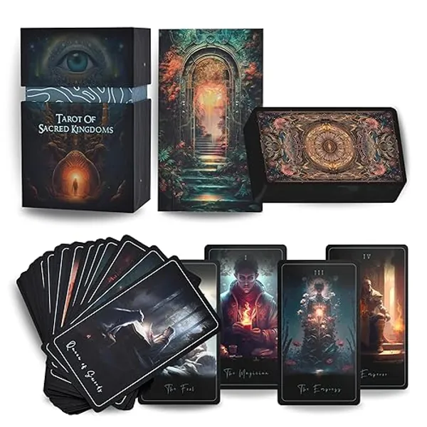 Earth Moon Magick The Tarot of Sacred Kingdoms Tarot Cards – 78-Cards Tarot Deck with Guidebook – Oracle Cards for Spiritual and Shadow Work, Perfect for Beginner – Recycled and Premium Material