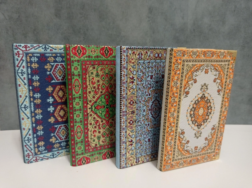 Turkish rug design hardcover notebook,kilim pattern woven fabric notebook,multicolor  and gold notebook,travelers and writers notebook