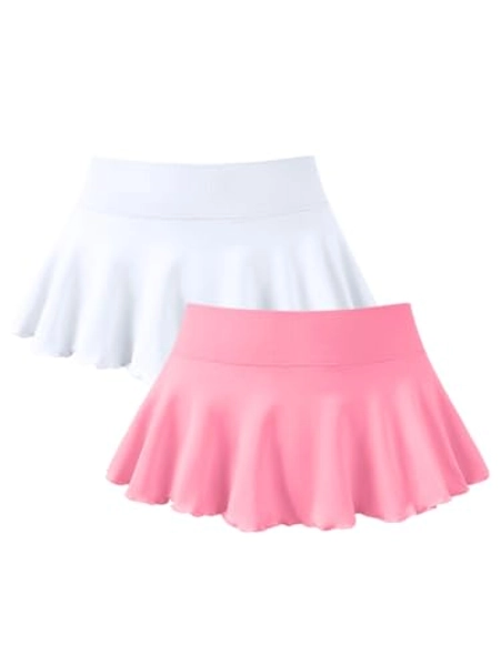 OQQ Women 2 Piece Mini Skirts 2 in 1 Flowy Sexy Basic Stretchy Flared Casual Skirts