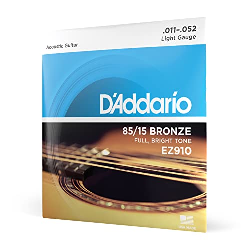 D'Addario Guitar Strings - Acoustic Guitar Strings - 85/15 Bronze - For 6 String Guitar - Full, Bright Tone - EZ910 - Light, 11-52 - Light, 11-52