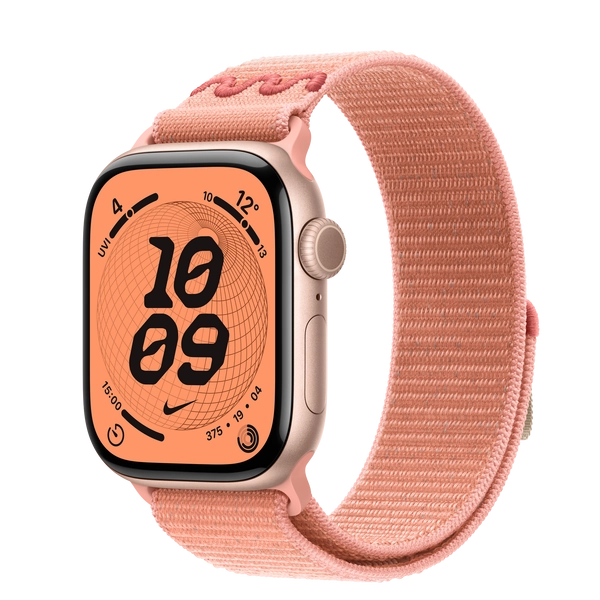 Apple Watch Series 11 GPS, 42 mm Aluminiumgehäuse Roségold, Nike Sport Loop Alpenglow Pink