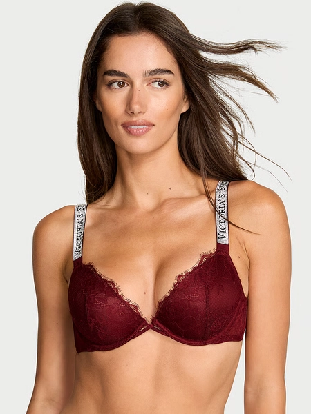 Licht gevoerde laaguitgesneden demi bh van rozenkant met glanzende bandjes