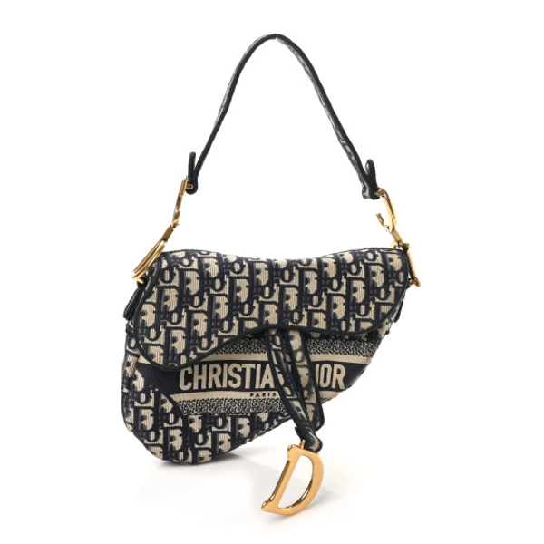 CHRISTIAN DIOR Oblique Embroidered Saddle Bag Blue | FASHIONPHILE