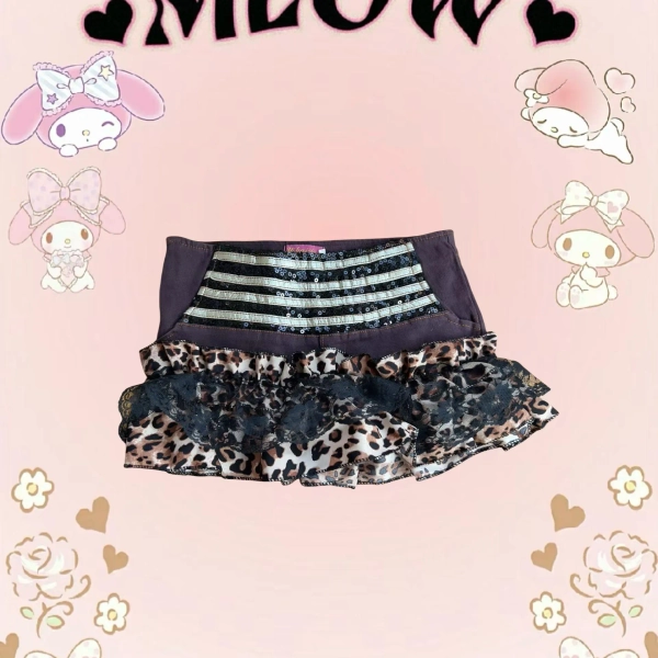 Multi-coloured cheetah print ruffle skirt