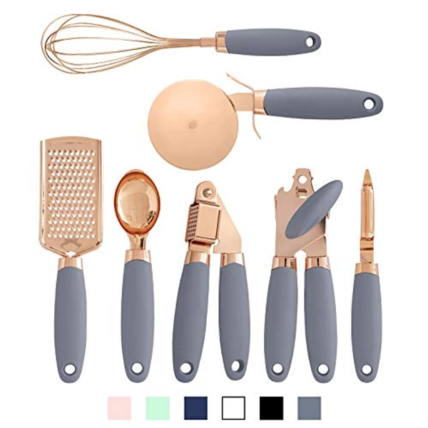 COOK With COLOR 7 Pc Kitchen Gadget Set Copper Coated Stainless Steel Utensils with Soft Touch Grey Handles