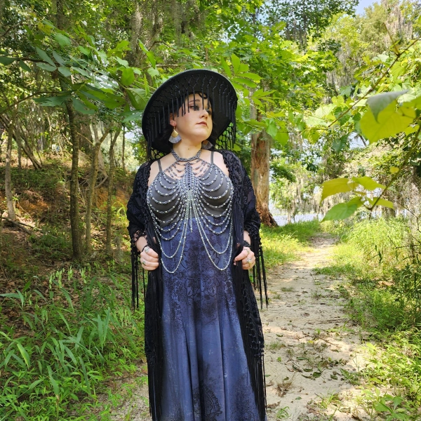 Byzantine & Pearl Chest Piece in Stormy Gray,  bohemian style chainmail fantasy Faire wear anodized aluminum