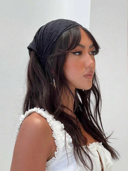 1pc Women's Black Embroidered Headwrap With Scalloped Edge, Suitable For Daily Wear And Vacations