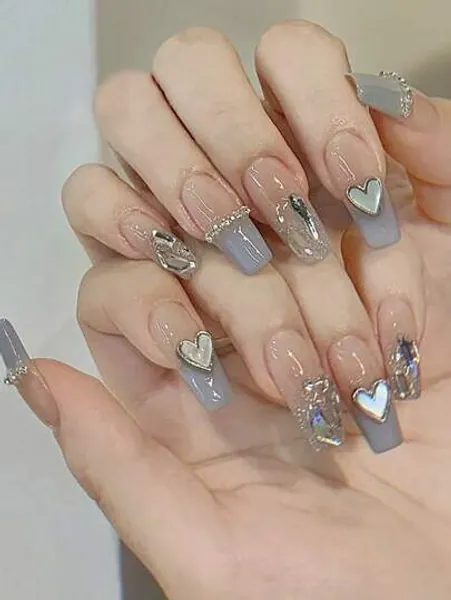 ROMWE Fairycore 24pcs Coffin Rhinestone Decor Fake Nail