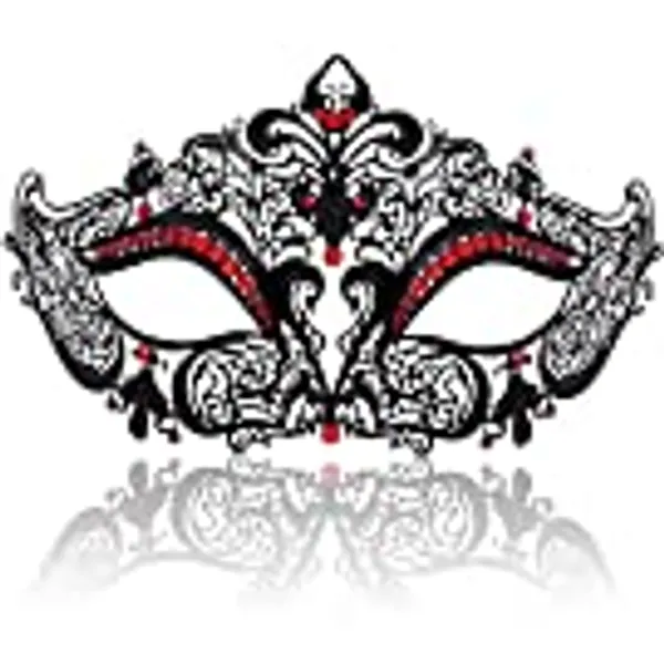 FaceWood Masquerade Mask for Women Ultralight Metal Mask Shiny Metal Rhinestone Venetian Pretty Party Evening Prom Ball Mask.
