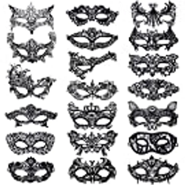 20 Pieces Lace Mask Masquerade Venetian Eyemask Halloween Sexy Woman Lace Mask for Halloween Masquerade Carnival Party Costume Ball, Black