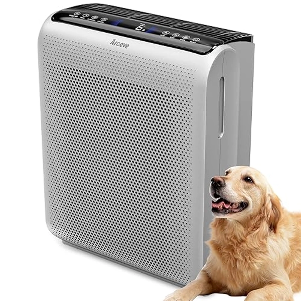 AROEVE Air Purifiers For Home Large Room Up to 1504 Sq Ft with Air Quality Sensors, Washable Filters, Filters Pet Dander, Pollen, Smoke, Dust for Bedroom Office, MK07 Silver Metal
