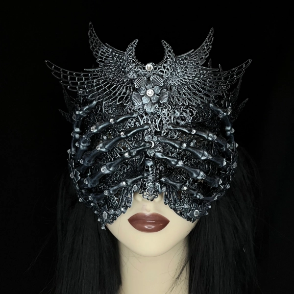 Azrael blind mask-gothic accessory, vampire alternative masquerade, evil queen, goth,  fantasy couture, halloween cosplay, skeleton hand