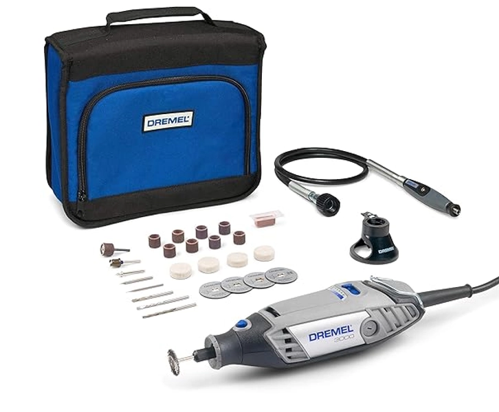 Dremel 3000 Outil Rotatif Multifonction 130W Avec 2 Adaptations Et 25 Accessoires, Vitesse Variable 10000-33000 Tr/min Pour Découper, Poncer, Percer, Nettoyer, Sculpter, Polir, Graver, Meuler