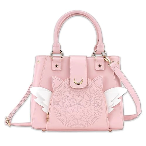 BelugaDesign Sakura Purse | Cute Pastel Pink Kawaii Girls Women Crossbody Shoulder Bag | Princess Cardcaptor Moon Anime Heart Wing Handbag | Faux Leather Vegan Birthday Gift with Straps and Pockets