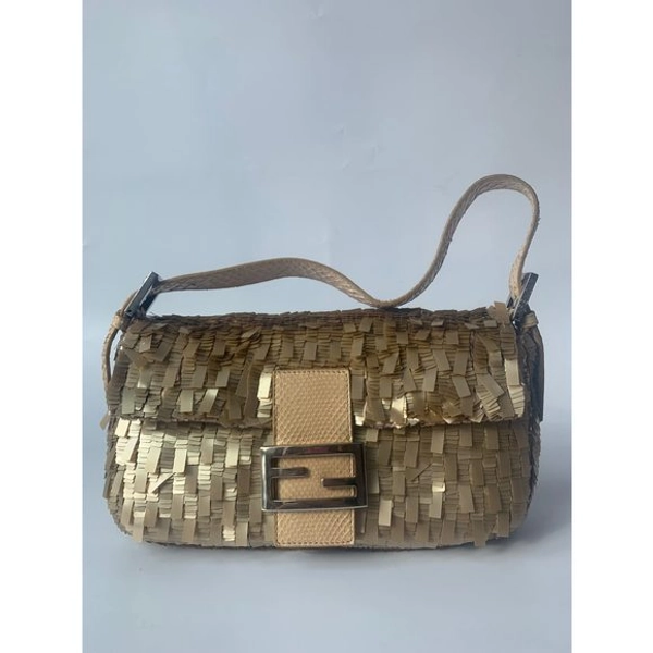 Fendi Baguette in Gold sequins and python leather