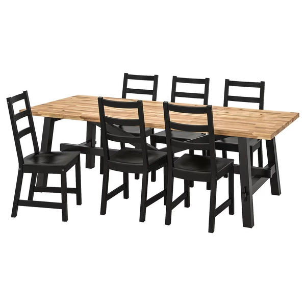 SKOGSTA / NORDVIKEN Table and 6 chairs - acacia/black 235x100 cm