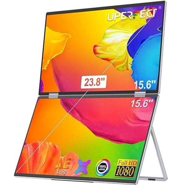 UPERFECT Portable Monitor FHD 1080P Dual Monitor 15.6 Inch, Support Gravity Sensing, with Type-C and Standard HDMI Port, External Monitor with VESA Hole/Smart Cover for Laptop/PC/Mac/PS/Phone