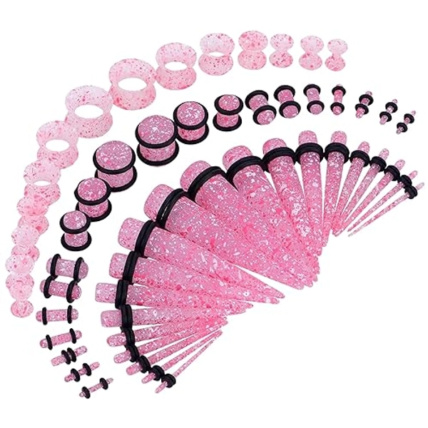 BodyJ4You 54PC Ear Stretching Kit 14G-12mm Beginner - Neon Green Black Pink Red White Acrylic Plugs Gauge Tapers Silicone Tunnels - Lightweight Expanders Men Women