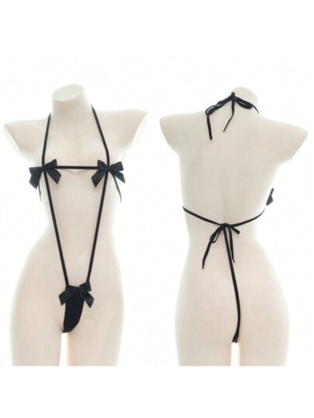 1 st. Sexiga Underkläder Knuten Med Personligt anpassad Rosett Bikini , Kvinna Underkläder , Hett Och Sexig Kvinnors Frestelse Pyjamasar , One-Piece Halterneck Tunn Remmar , Öppna , Till Sexig Pyjamasar , Sexig Frestelse Uppsättningar