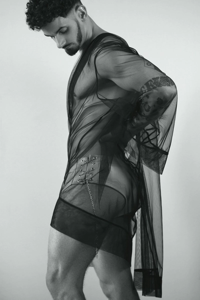 Classic Black Tulle Lounge Robe — EXSL