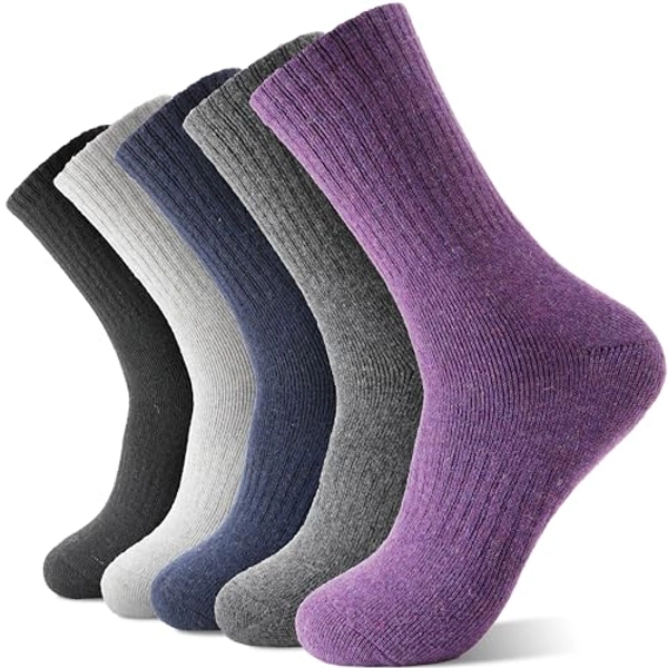 Sandsuced 5 Pack Merino Wool Hiking Socks for Women Warm Winter Thick Thermal Cozy Boot Work Soft Ladies Socks