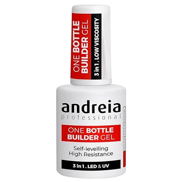 Andreia Professional Gel Constructor para Uñas - Triphasico 3 en 1 de Baja Viscosidad - Gel Constructor LED & UV en Botella - Extensión Autonivelante de Alta Resistencia - Color Blanco Suave 14ml
