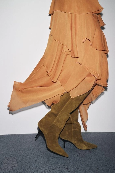 SPLIT SUEDE STILETTO HEEL BOOTS