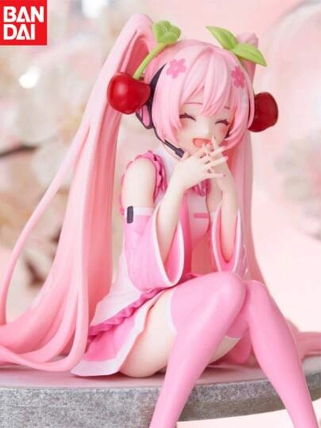 Bandai New Figurine, Anime Character Toy Pink Cherry Dress Decoration Cute Cartoon PVC Action Doll Model, Anime Style Desktop Decoration - Pink And White Random Flower Patterns, Red Bow And Heart-Shaped Details - Game Environment, Office