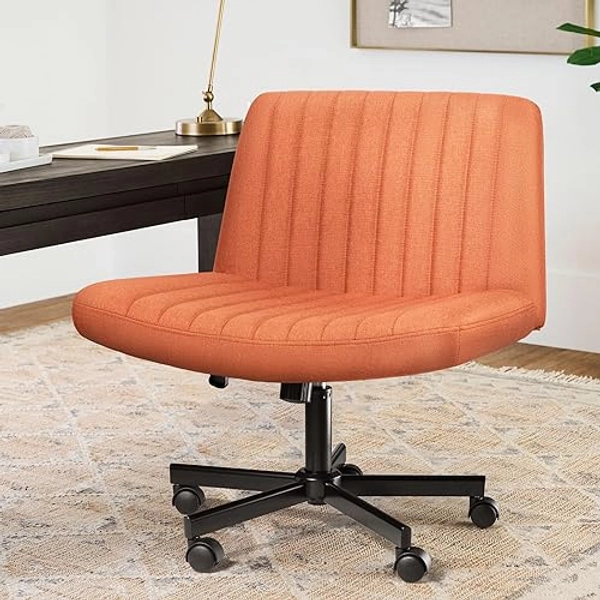 LEMBERI Criss Corss Chair with Wheels,Fabric Padded Armless Wide Office Desk Chairs,120° Rocking Swivel Mid Back Computer Task Vanity Chair for Home Office, Small Space
