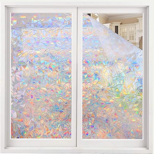 Volcanics Window Privacy Film Static Window Clings Vinyl 3D Window Decals Window Stickers Rainbow Window Film for Glass Door Heat Control Anti UV 35.4 x 98.4 Inches - Multicolor - 35.4" x 98.4"